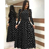 Lucky Life Krep Kumaş Uzun Kollu Tam Boy Puantiyeli Elbise 132 Cm - 1