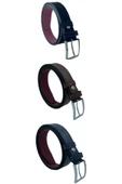 3'lü Set Çocuk Boy Suni Deri 3 cm.lik Garson Klasik Kemer - Siyah Lacivert Kahve - G3S-23HZ thumbnail 2