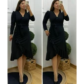 Lucky Life Krep Kumaş Midi Boy Kuşaklı Uzunkol Elbise 113 Cm - 6