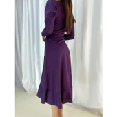 Lucky Life Krep Kumaş Midi Boy Kuşaklı Uzunkol Elbise - 5