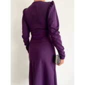 Lucky Life Krep Kumaş Midi Boy Kuşaklı Uzunkol Elbise - 6