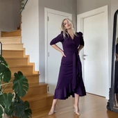 Lucky Life Krep Kumaş Midi Boy Kuşaklı Uzunkol Elbise - 2