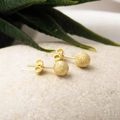 14 Ayar Sarı Altın Kumlu Top Küpe 6 mm. thumbnail 3