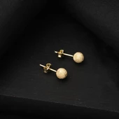 14 Ayar Sarı Altın Kumlu Top Küpe 6 mm. thumbnail 4