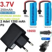 3.7v 18650 1200 Mah Li-on Siyah Soketli 2 Adet Oyuncak Pili + 3.7V Şarj Cihazı thumbnail 1