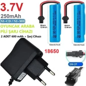 3.7v 18650 600 Mah Li-on Siyah Soketli 2 Adet Oyuncak Pili + 3.7V Şarj Cihazı - 1