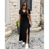 Lucky Life Kısa Kollu V Yaka Maxi Boy Elbise - 9