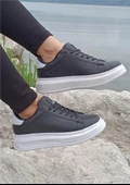 Darkstep 156 Siyah-Beyaz Cilt Kalın Taban Sneaker Ayakkabı - 1