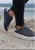 Darkstep 156 Siyah-Beyaz Cilt Kalın Taban Sneaker Ayakkabı - 2