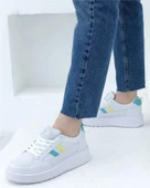 Darkstep 151 Kadın Beyaz-Sarı-S.Yeşil Anorak Kalın Taban Sneaker Ayakkabı - 2