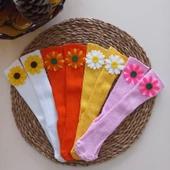 MARS BABY Kız Bebek Sarı Turuncu Pembe Beyaz Çiçek Papatya Keçe Figürlü Dizaltı Çorap - 1