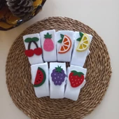 MARS BABY Kız Bebek Beyaz Karpuz Çilek Portakal Limon Ananas Böğürtlen Keçe Figürlü Dizaltı Çorap - 2