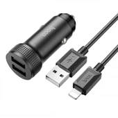 Polham 12/24V Çift USB Girişli 1 MT iPhone Lightning Kablolu Araç Şarjı, Ultra Hızlı ve Akım Korumalı - 1
