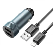 Polham 12/24V Çift USB Girişli 1 MT iPhone Lightning Kablolu Araç Şarjı, Ultra Hızlı ve Akım Korumalı - 5
