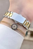 Daniel Klein DKISTE102 Gold Gümüş Renk Kesme Camlı Kadın Kol Saati Ve Bileklik - 5