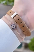 Daniel Klein DKISTE38 Kasası Rose Kordonu Kahverengi Renk Deri Kordon Kadın Kol Saati Ve Bileklik thumbnail 5