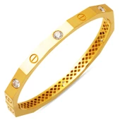 Köşeli Taşlı 22 Ayar Kartiyer Altın Kelepçe Bilezik - 1