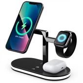 Polham 15W 4in1 Gece Lambalı Magsafe Kablosuz Şarj Standı, İphone, Apple watch ve Airpods Pro/2 Şarj - 1