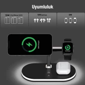 Polham 15W 4in1 Gece Lambalı Magsafe Kablosuz Şarj Standı, İphone, Apple watch ve Airpods Pro/2 Şarj - 5
