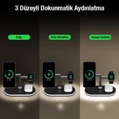 Polham 15W 4in1 Gece Lambalı Magsafe Kablosuz Şarj Standı, İphone, Apple watch ve Airpods Pro/2 Şarj - 3