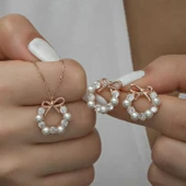 Lucky Life 925 Ayar Gumuss  İnci Kurdele Lucky Life Lucky Life Kadın Set - 2