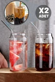 2li Pipetli Kola Kutusu Şeklinde Bardak Süt Çay Kahve Su Sunum Bardağı Borosilikat Bardak Seti - 1
