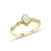 0,62 Karat Pırlantalı Opal Taşlı Vintage Yüzük - 1