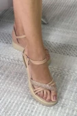 Melex Nude Kadın Topuklu Işıltılı Şık Sandalet - 3