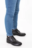 Shoeter-M2353 Erkek Hakiki Deri Ortopedik Bağcıklı&Fermuarlı Siyah Bot - 1