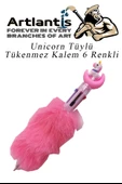 Unicorn Tüylü Tükenmez Kalem 6 Renkli 1 Adet Pelüş Tükenmez Kalem 6 lı Renk Sevimli Hediye Peluş Süslü Tükenmez Kalem - 3