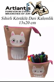Körüklü Kalemlik Kedi 1 Adet Sihirli Körüklü Deri Kalemlik Kalem Çantası Sevimli Kedi Kalem Kutusu - 5