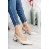 Moda Ayakkabı 0485 Cilt Krem Kadın 5Cm Topuklu Ayakkabı - 14
