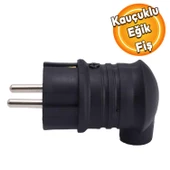 Sağlam Monofaze Kauçuk Dış Mekan Dayanıklı Kablo Bahçe Korunaklı Erkek Eğik Fiş Siyah thumbnail 1