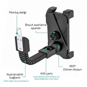 Polham Motosiklet, Bisiklet ve Scooter İçin Aynaya Takılan Telefon Tutucu, Kilit Özellikli Tutucu - 4