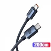 BASEUS 2mt Led Işıklı Örgülü 100W Type-C to Type-C Hızlı Şarj Kablosu Samsung Huawei Şarj - 2