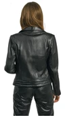 Kadınlar İçin Hakiki Deri Ceket Biker Tarzı Siyah Lotus - 5