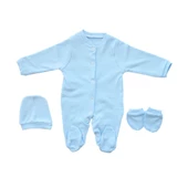Sade Mavi Bereli Eldivenli Bebek Tulum - 1