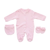 Sade Pembe Bereli Eldivenli Bebek Tulum - 1