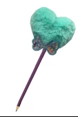 Papyonlu Kalp Ponponlu Peluş Kurşun Kalem 1 Adet Peluş Tüylü Kalp Ponpon Kurşun Kalem Hediye Kalem Tüylü Sevimli Kalem - 4