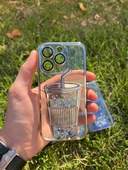 İphone 14 Pro Bardak Desenli Simli Sulu Silikon Telefon Kılıfı - 1
