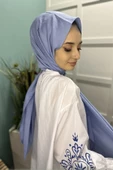 Organik Şal - Pamuk Tek Renk Şal  AÇIK İNDİGO - 4