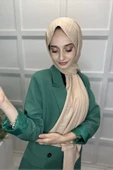 Pamuk Cazz Şal - Kadın Tesettür Şal  AÇIK BEJ thumbnail 3