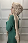 Pamuk Cazz Şal - Kadın Tesettür Şal  AÇIK BEJ thumbnail 2