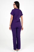 Deniz İş Kadın Terycotton Yarasa Kol Mor Renk Scrubs Takım - 3