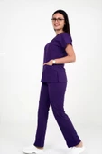 Deniz İş Kadın Terycotton Yarasa Kol Mor Renk Scrubs Takım - 1