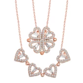 925 Ayar Gümüş Rose Kalpli Açılabilen Yonca Kadın Gümüş Kolye thumbnail 3