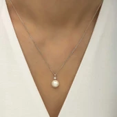 925 Ayar Gümüş Yuvarlak İnci Kadın Gümüş Kolye thumbnail 2