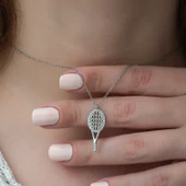 925 Ayar Gümüş Tenis Raketi Kadın Gümüş Kolye thumbnail 2