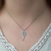 925 Ayar Gümüş Tenis Raketi Kadın Gümüş Kolye thumbnail 3