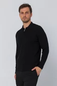 Erkek Regular Fit Düz Renk Polo Yaka Fermuarlı Uzun Kollu Triko Kazak - 1